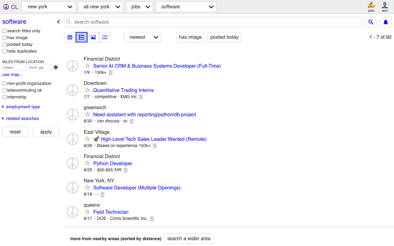 An old plain HTML listing page