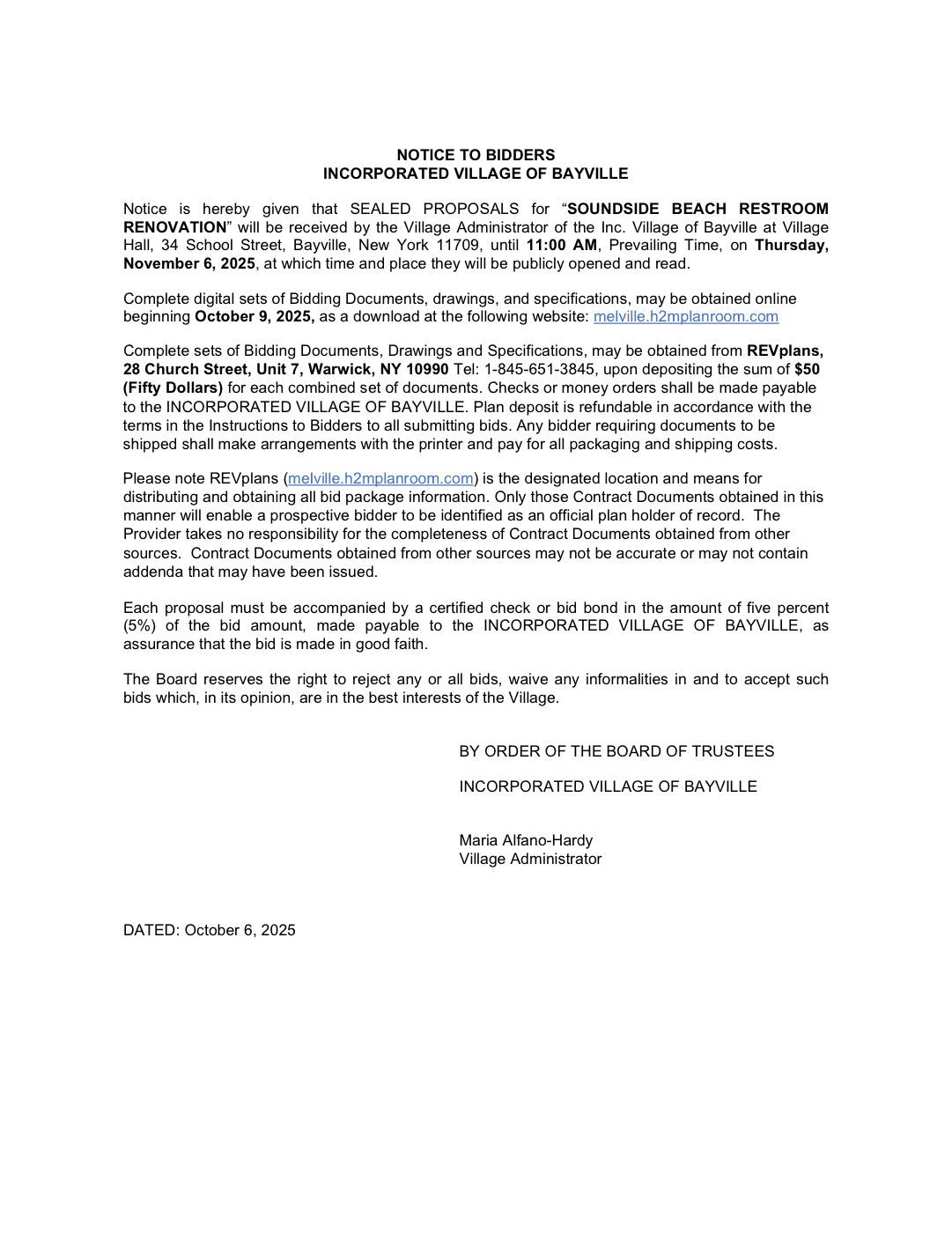 A PDF notice to bidders document